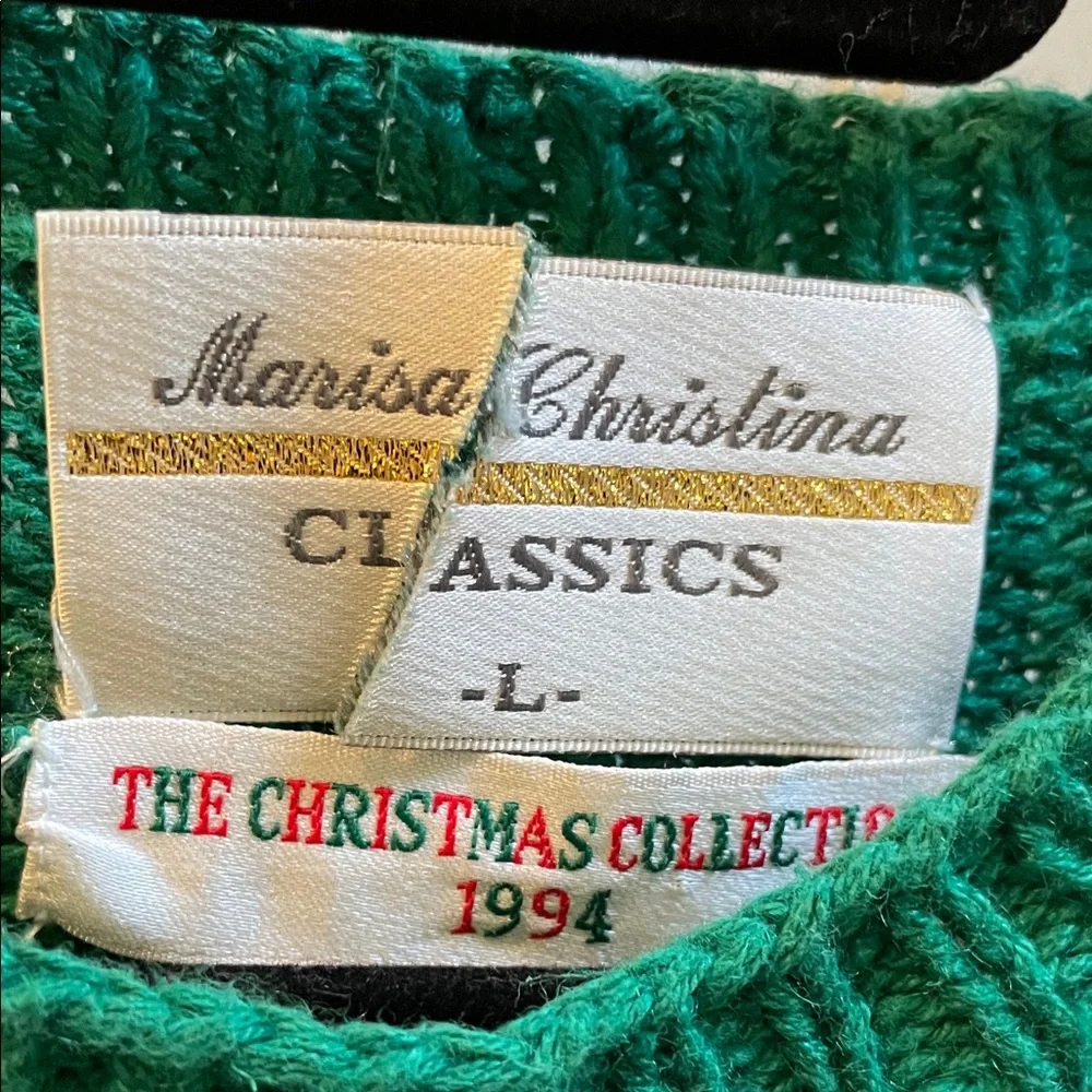 Marisa Christina Teal Christmas Sweater with Bear and Bow Design - Picture 5 of 8